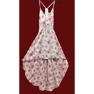 Rue 21- Women's Summer Sleeveless High Low Hem Ruffle-Floral Dress-Light Blue-XS